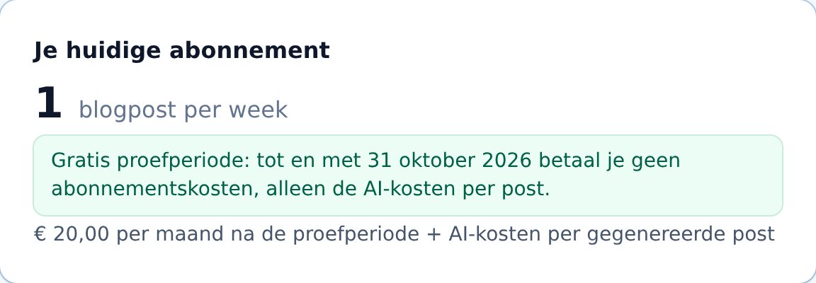 De abonnementspagina met de gratis proefperiode en het maandbedrag daarna